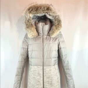 Soya & Kyo hooded down and wool coyote fur coat